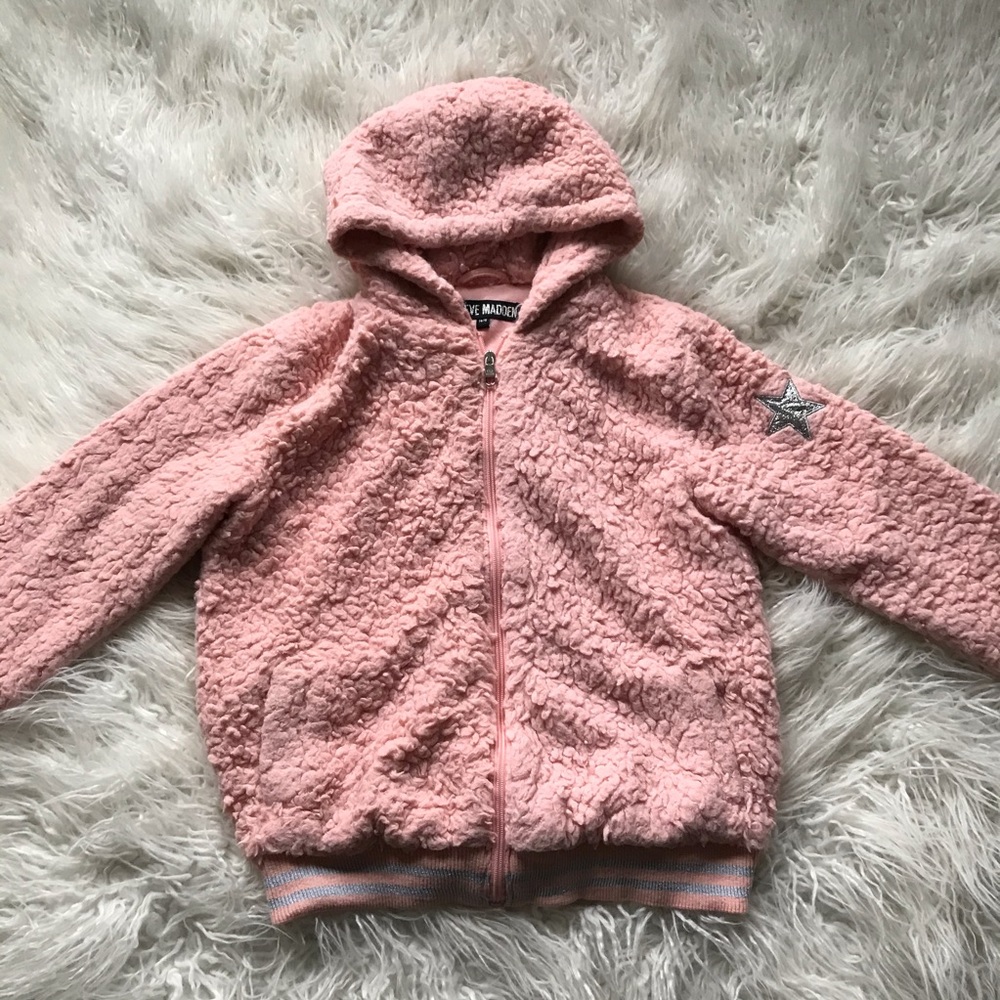 STEVE MADDEN PINK SHEARLING‎ FLEECE HOODIE PINK